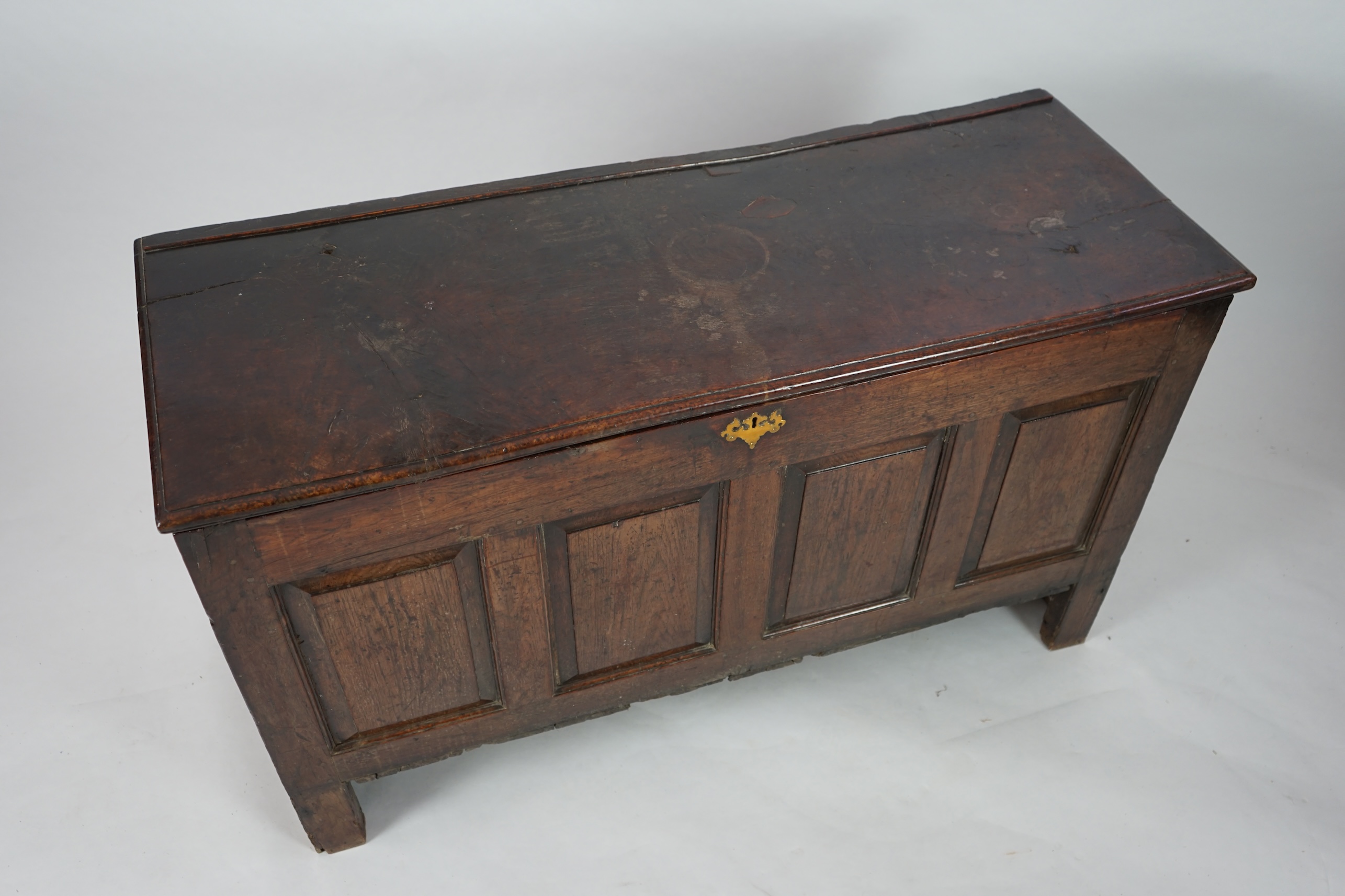 A 17th century panelled oak coffer